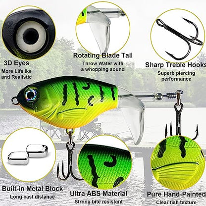 3 Pcs Topwater Fishing Lures, Whopper Popper Fishing Lures Pencil Plopper Floating Lures for Bass
