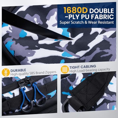 Goture Camouflage Fishing Tackle Bag, 1680D Water-Resistant Sling Fishing Backpack with Rod Holder, Anti-Slip Waist Strap, Tackle Bag with 3 3600 Trays, Fishing Gifts for Men Saltwater Freshwater - color: Blue Camouflage, style: 1680d Double-strand Pu Bac