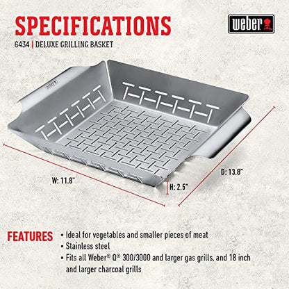 Weber Deluxe Grilling Basket – Stainless Steel Grill Basket for Vegetables,Seafood & Small Foods,Durable BBQ Cooking Accessory for Charcoal and Gas Grills,(Pack of 4) - size: Large (Pack of 4)