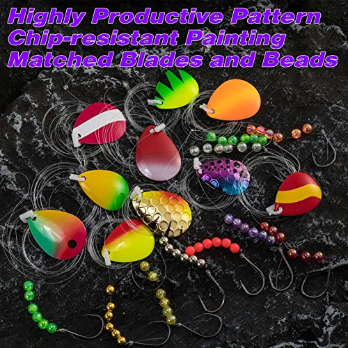 Dr. Fish 10 Pack Walleye Rigs Kit, 47 Inches, 15LB Mono Crawler Harness Walleye Float Rig Colorado Spinner Octopus Hooks for Freshwater Trolling - color: Single Hook Rig, 47", 10 Rigs