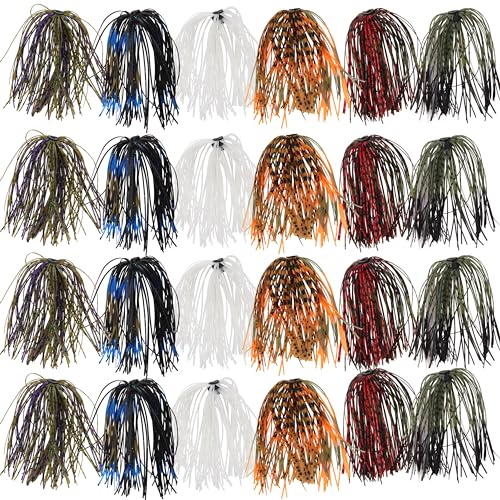 Spinnerbait Skirts Jig Skirts Bass Fishing Jigs Replacement Skirt Silicone 50 Strands Umbrella DIY Fishing Lures Rubber Skirt for Spinnerbaits Buzzbaits Squid Jig Baits Lures - style: 24pcs