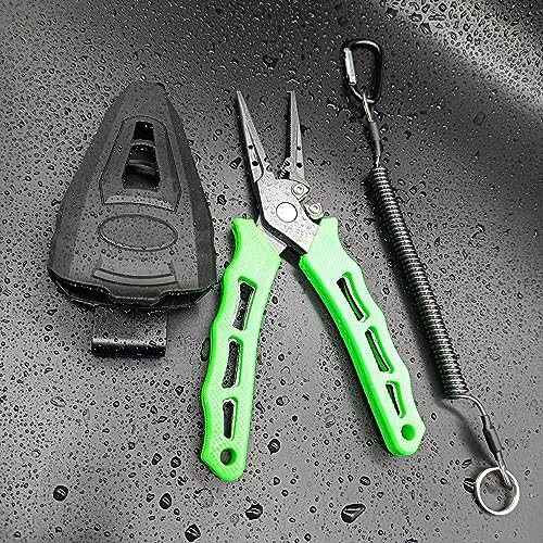 Fishing Pliers,Saltwater Resistant Fishing Gear,Fly Fishing Tools Set,Hook Remover Split Ring,Ice Fishing Gifts for Men - color: Green Tool Set