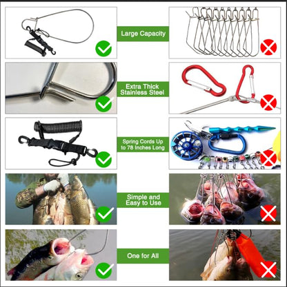Fish Stringer Clip Large, Fishing Stringer Carry Multiple Large Fish, Quick Release 78”Steel Core Lanyard, Designed for Spearfishing, Kayak Fishing & Scuba Diving, Stainless - style: 2 Pack