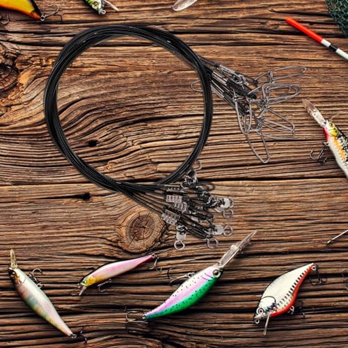 OSALADI 10pcs Stainless Steel Wire Fishing Leaders 50cm High Strength Anti-bite Fishing Line with Swivels for Freshwater and Saltwater Accessories