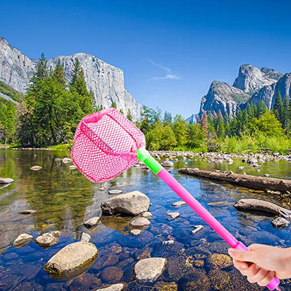 Coopay 2 Pieces Butterflies Kids Fishing Net Catching Bug Floating Bait Beach Nets for Outdoor Playing - color: Rose Red + Green