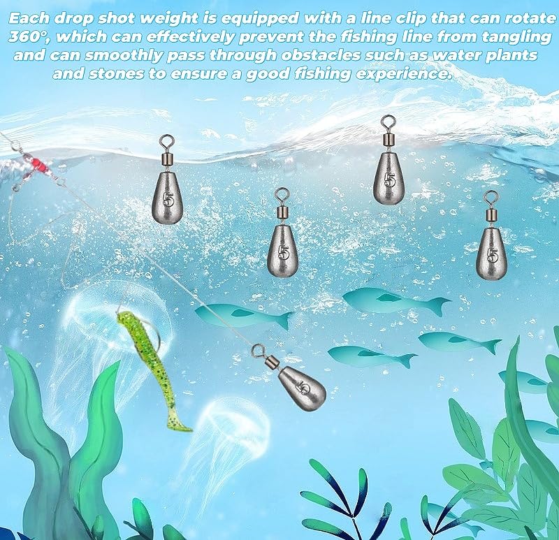 50Pcs Waterdrop Fishing Weights Sinkers Casting Fishing Weights Drop Shot Sinkers Catfishing Sinkers Lead Weights Sinkers with Barrel Swivels for Saltwater Freshwater Fishing-3/16oz(5g) - size: 3/16oz - 50 Pack