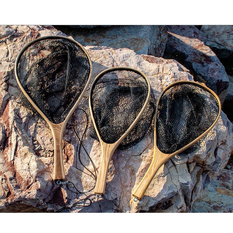 1pc Fishing Landing Net Wooden Handle Fly Fishing Catch and Release Net for Trout Bass Pike