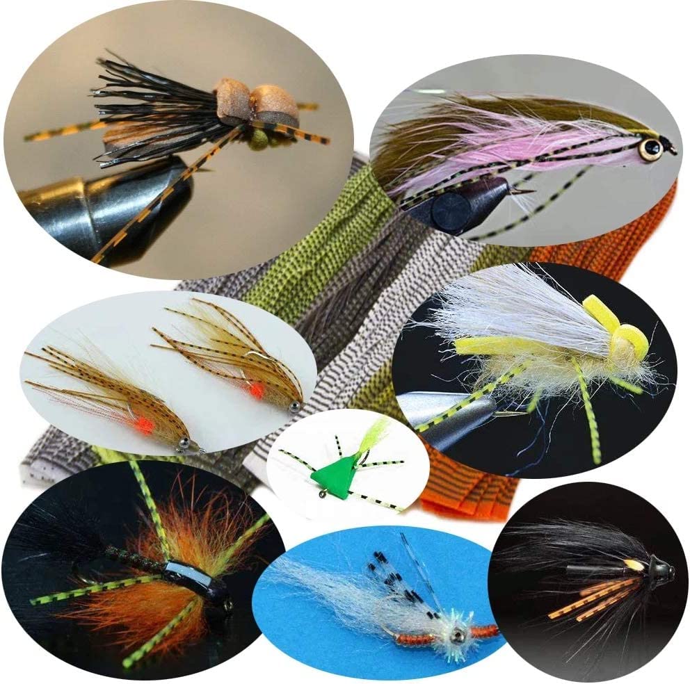 GREATFISHING 10pcs Mix 10 Color Each 50 Strands/Pack 0.8mm Wide Fly Tying Rubber Flutter Legs Grizzly Barred Black Olive Green Yellow Orange Streamer Zonker Nymph Fly Tying Rubber String - color: Combo A