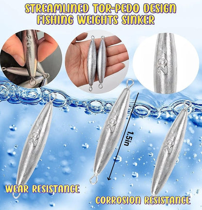 10PCS Fishing Weights Torpedo Sinkers Inline Trolling Sinkers Weights Kit Fishing Sinkers Catfishing Sinkers Saltwater Fishing Torpedo Weights Double Ring Sinkers - 1oz(30g) - size: 0.7oz(20g)-10 Pack