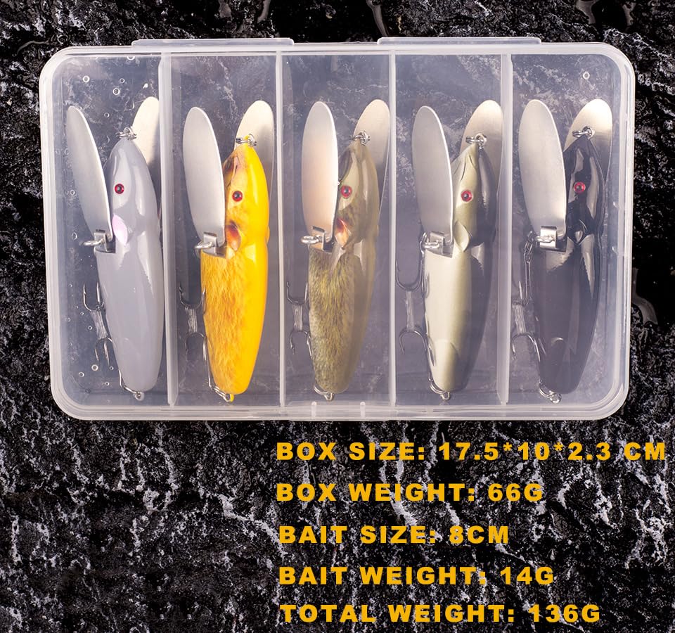 WOLFSKIN Topwater Bait Fishing Lure Crank Baits Floating Tractor Rat Lure Set Fishing Bait kit for Bass Freshwater Saltwater - color: 5 colors