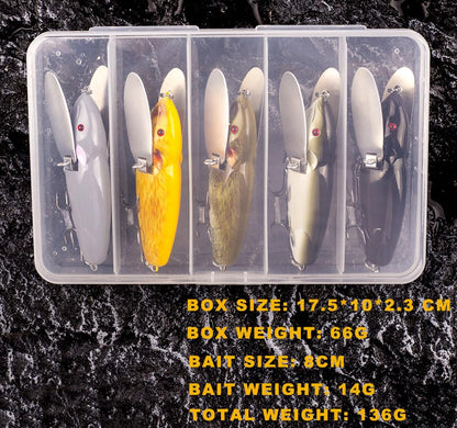 WOLFSKIN Topwater Bait Fishing Lure Crank Baits Floating Tractor Rat Lure Set Fishing Bait kit for Bass Freshwater Saltwater - color: 5 colors