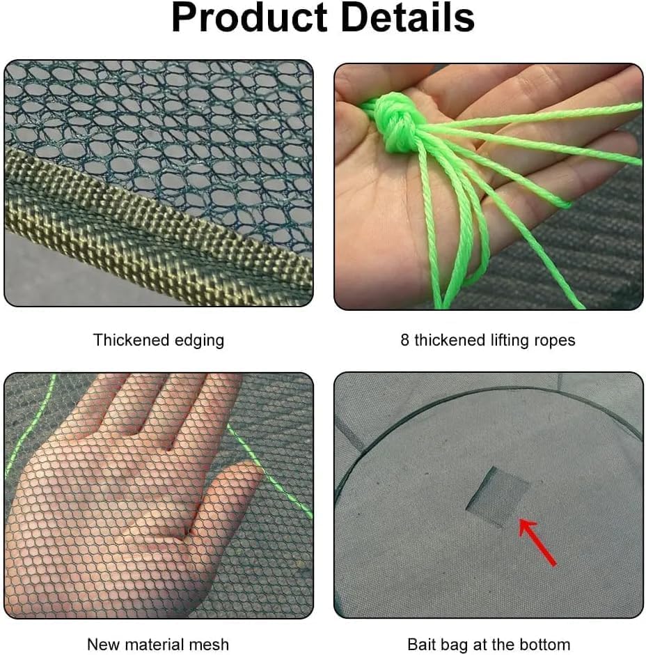 Portable Prawn Bait Crab Shrimp Net Drop Landing Fishing Pier Harbour Pond 40FT Folding Net for Keeping Fishes Minnows Lobsters Crab Basket Traps for Fishing Keeping Fishes Minnows Lobsters