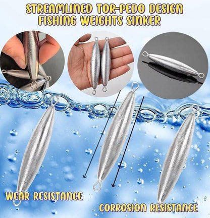 10PCS Fishing Weights Torpedo Sinkers Inline Trolling Sinkers Weights Kit Fishing Sinkers Catfishing Sinkers Saltwater Fishing Torpedo Weights Double Ring Sinkers - 1oz(30g) - size: 2.82oz(80g)-6 Pack