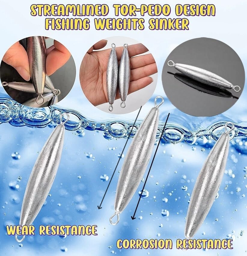 10PCS Fishing Weights Torpedo Sinkers Inline Trolling Sinkers Weights Kit Fishing Sinkers Catfishing Sinkers Saltwater Fishing Torpedo Weights Double Ring Sinkers - 1oz(30g) - size: 4.23oz(120g)-4 Pack
