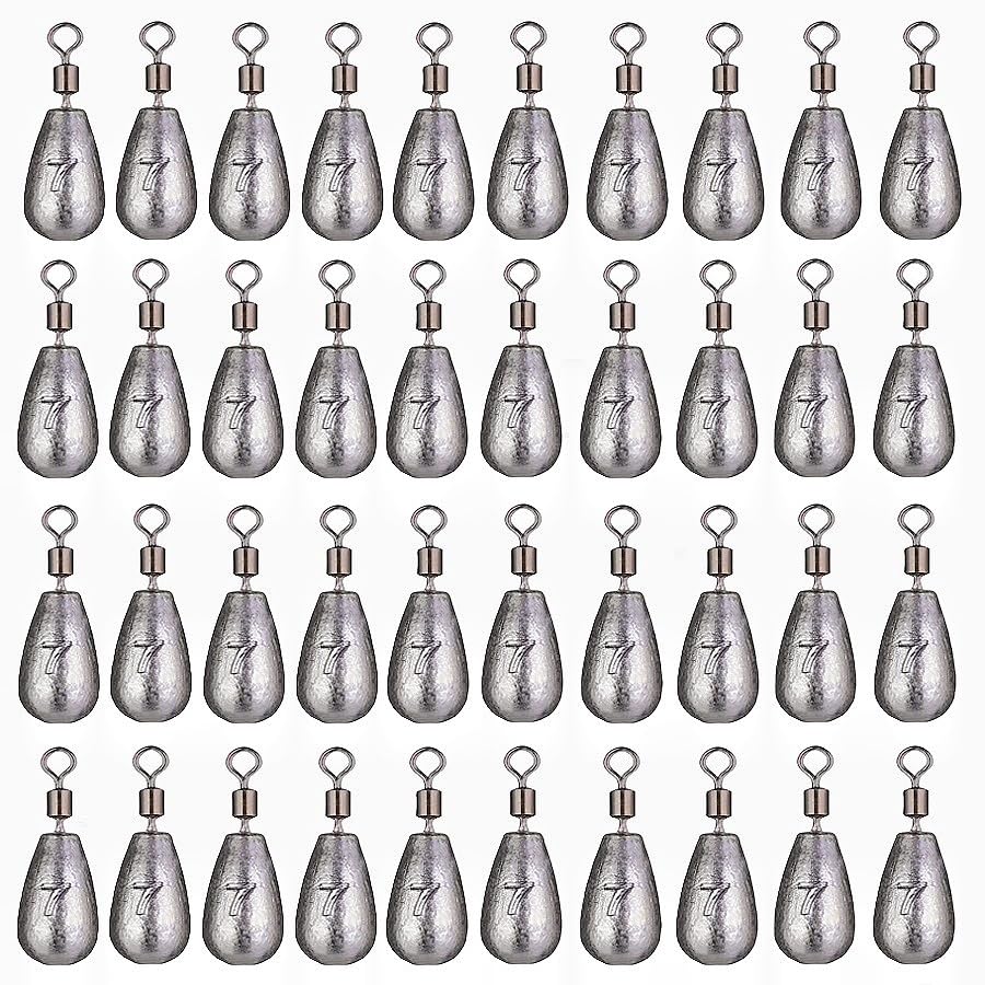 50Pcs Waterdrop Fishing Weights Sinkers Casting Fishing Weights Drop Shot Sinkers Catfishing Sinkers Lead Weights Sinkers with Barrel Swivels for Saltwater Freshwater Fishing-3/16oz(5g) - size: 1/4oz(7g)