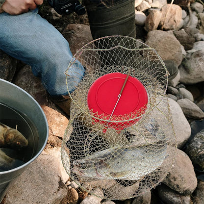 SUPVOX Metal Fish Basket Wire Mesh Fishing Cage Crab Keeper with Floaters Portable Collapsible Fish Keeper for Fishing Enthusiasts