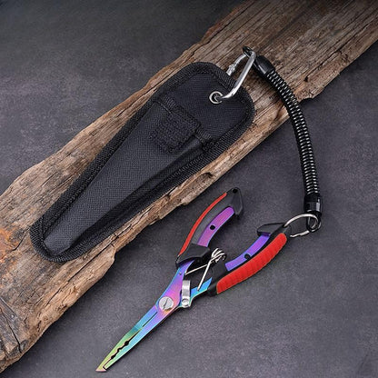 Multifunctional Stainless Steel Fishing Pliers, Curved Jaw with Titanium Split Ring Cutter, Line Scissors & Non-Slip Handle for Saltwater（red 1set） - color: Red