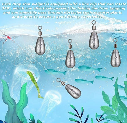 50Pcs Waterdrop Fishing Weights Sinkers Casting Fishing Weights Drop Shot Sinkers Catfishing Sinkers Lead Weights Sinkers with Barrel Swivels for Saltwater Freshwater Fishing-3/16oz(5g) - size: 1/4oz(7g)