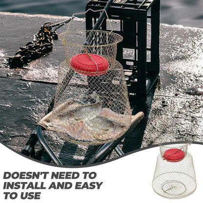 SUPVOX Metal Fish Basket Wire Mesh Fishing Cage Crab Keeper with Floaters Portable Collapsible Fish Keeper for Fishing Enthusiasts