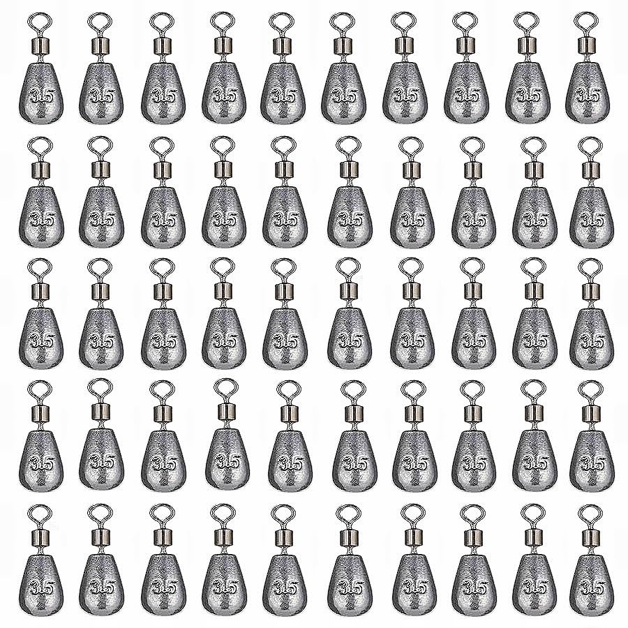 50Pcs Waterdrop Fishing Weights Sinkers Casting Fishing Weights Drop Shot Sinkers Catfishing Sinkers Lead Weights Sinkers with Barrel Swivels for Saltwater Freshwater Fishing-3/16oz(5g) - size: 1/8oz - 50 Pack