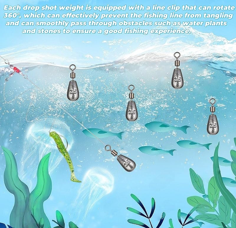 50Pcs Waterdrop Fishing Weights Sinkers Casting Fishing Weights Drop Shot Sinkers Catfishing Sinkers Lead Weights Sinkers with Barrel Swivels for Saltwater Freshwater Fishing-3/16oz(5g) - size: 1/8oz - 50 Pack