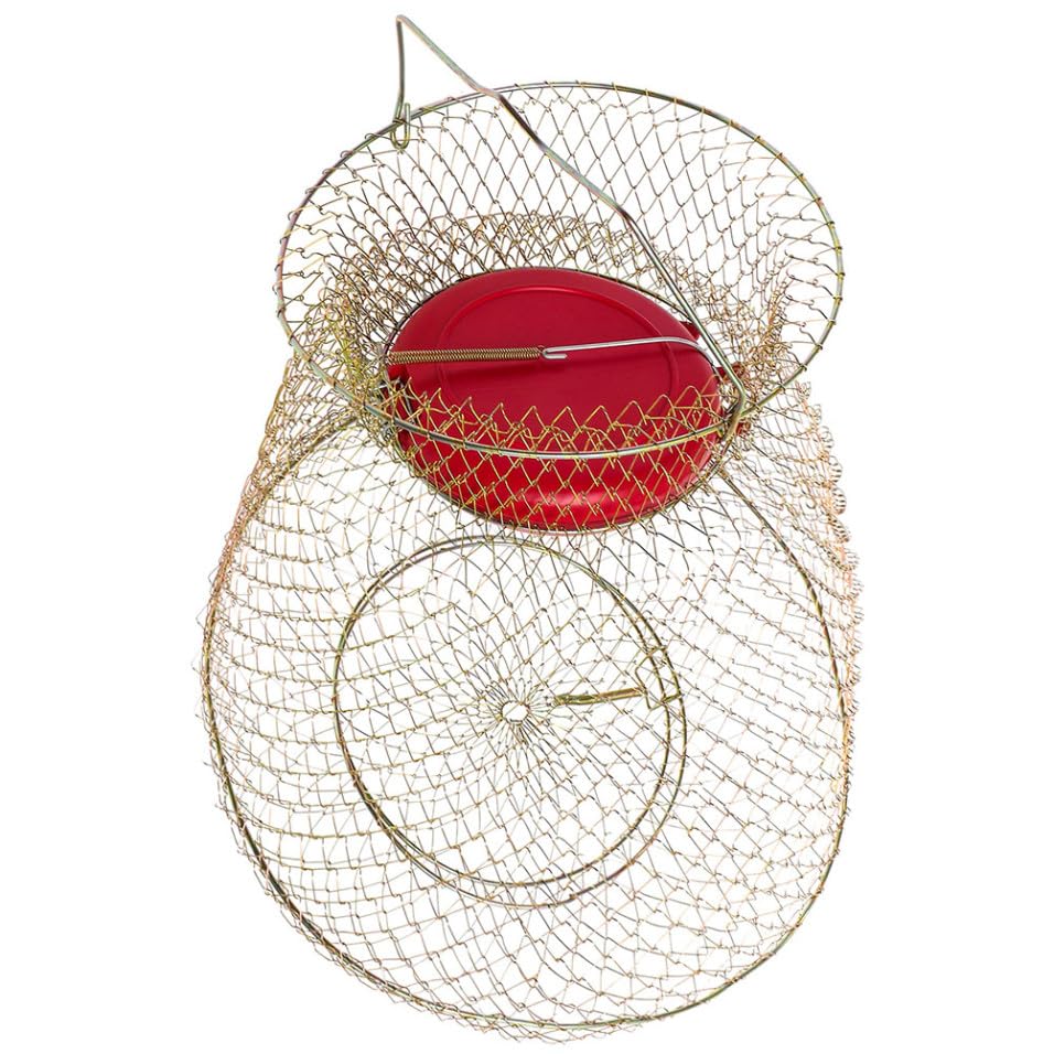 SUPVOX Metal Fish Basket Wire Mesh Fishing Cage Crab Keeper with Floaters Portable Collapsible Fish Keeper for Fishing Enthusiasts