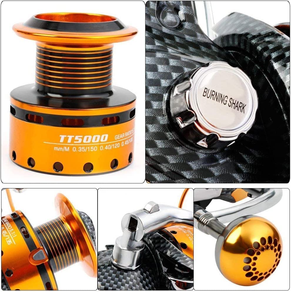 Burning Shark Fishing Reels- 12+1 BB, Light and Smooth Spinning Reels, Powerful Carbon Fiber Drag, Saltwater and Freshwater Fishing - size: TT4000