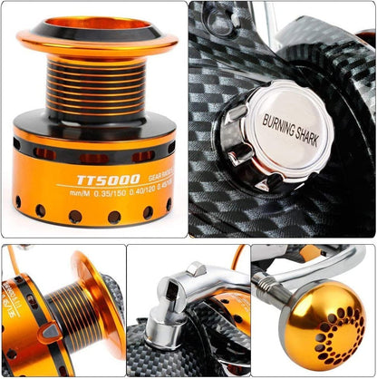 Burning Shark Fishing Reels- 12+1 BB, Light and Smooth Spinning Reels, Powerful Carbon Fiber Drag, Saltwater and Freshwater Fishing - size: TT4000