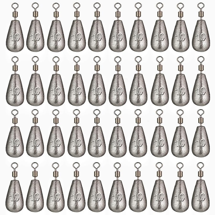 50Pcs Waterdrop Fishing Weights Sinkers Casting Fishing Weights Drop Shot Sinkers Catfishing Sinkers Lead Weights Sinkers with Barrel Swivels for Saltwater Freshwater Fishing-3/16oz(5g) - size: 3/8oz - 40 Pack