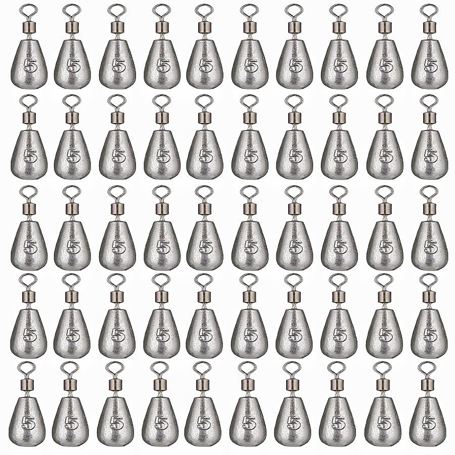 50Pcs Waterdrop Fishing Weights Sinkers Casting Fishing Weights Drop Shot Sinkers Catfishing Sinkers Lead Weights Sinkers with Barrel Swivels for Saltwater Freshwater Fishing-3/16oz(5g) - size: 3/16oz - 50 Pack