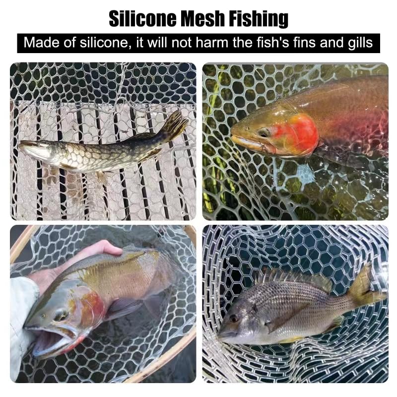 Fishing Landing Net Trout Net Replacement Netting with Rubber Mesh for Fish Fly and Fishing Landing - color: White Rubber Fishing Net, size: Dia 40cm*Dep 25cm(Cir 130cm)