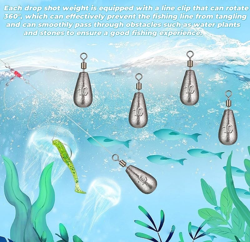 50Pcs Waterdrop Fishing Weights Sinkers Casting Fishing Weights Drop Shot Sinkers Catfishing Sinkers Lead Weights Sinkers with Barrel Swivels for Saltwater Freshwater Fishing-3/16oz(5g) - size: 3/8oz - 40 Pack