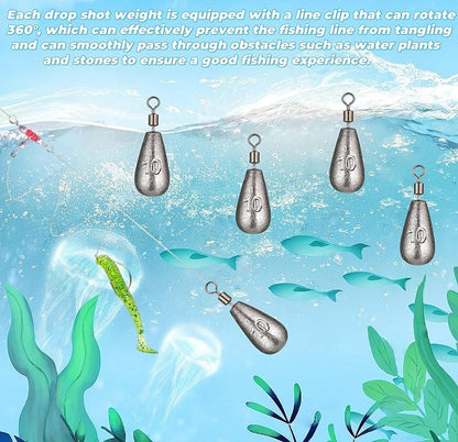 50Pcs Waterdrop Fishing Weights Sinkers Casting Fishing Weights Drop Shot Sinkers Catfishing Sinkers Lead Weights Sinkers with Barrel Swivels for Saltwater Freshwater Fishing-3/16oz(5g) - size: 3/8oz - 40 Pack