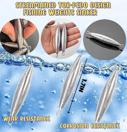 10PCS Fishing Weights Torpedo Sinkers Inline Trolling Sinkers Weights Kit Fishing Sinkers Catfishing Sinkers Saltwater Fishing Torpedo Weights Double Ring Sinkers - 1oz(30g) - size: 1oz(30g)-10 Pack