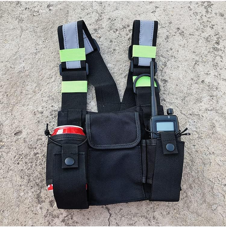 IRISFLY Radio Chest Harness Holder Vest Rig, Walkie Talkies Radio Chest Harness with Front Pouches and Zipper Bag