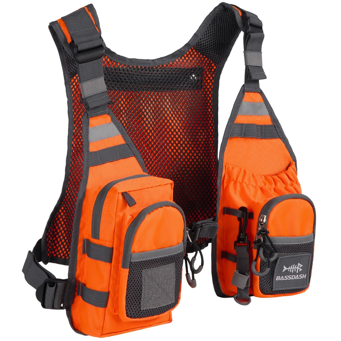 BASSDASH FV08 Ultra Lightweight Fly Fishing Vest for Men and Women Portable Chest Pack - color: Orange