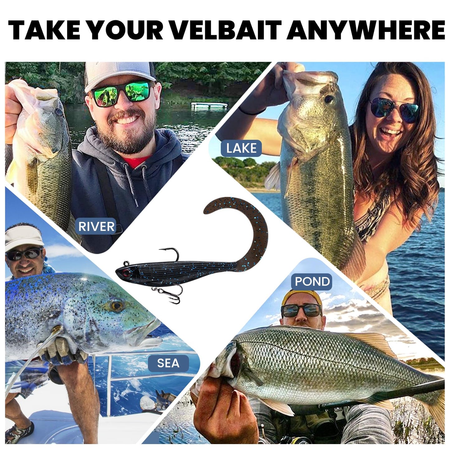 Pre-Rigged Soft Fishing Lures, Easy Catch Swimbaits for Bass Trout | Paddle & Curly Tail, Swim Baits for More Bites, Freshwater & Saltwater Fishing Bait, Crappie Walleye Pike Lures, Value Pack - color: B1-3"-0.31oz