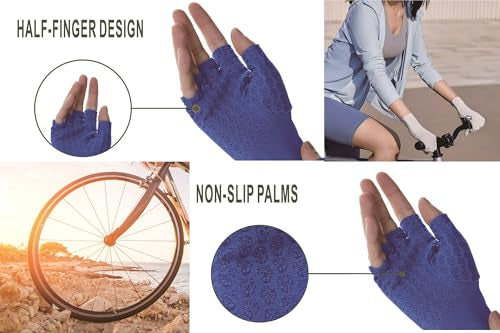 Men's Women's SPF Fingerless Gloves Mittens Sun Protection Unisex Driving Gloves UPF 50+ With Silicone Gel - color: Blue, size: X-Small
