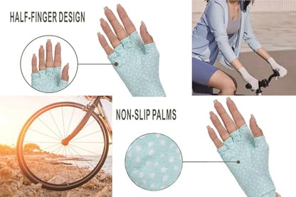 Men's Women's SPF Fingerless Gloves Mittens Sun Protection Unisex Driving Gloves UPF 50+ With Silicone Gel - color: Dot Pattern, size: Small
